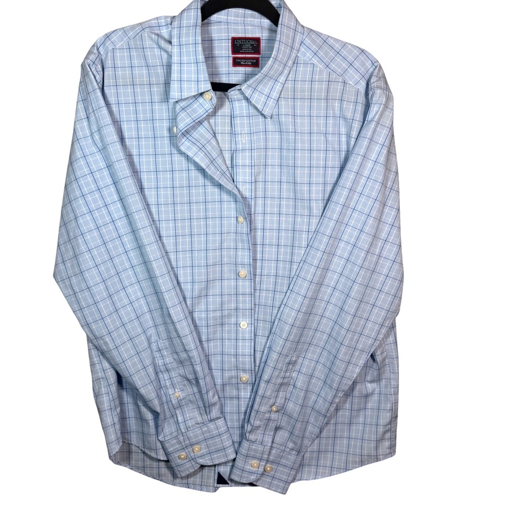 UNTUCKit Men's Blue Plaid Button Down Shirt‎ Wrinkle Free Long Sleeve Size L